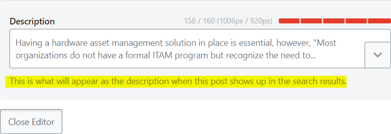 RankMath meta description field